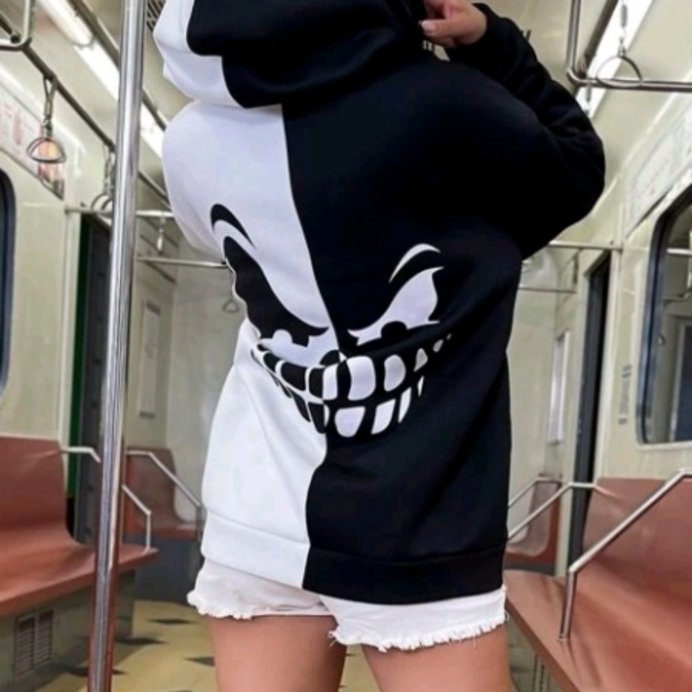 Two tone Halloween prints drawstring hoodie